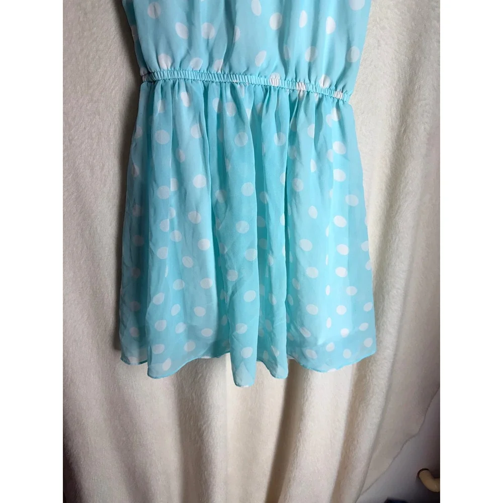 Scooter Brown Girls Blue White Polka Dot Flutter Sleeve Dress Size 10/12